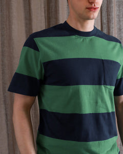 Far Afield Bold Stripe Pocket T-shirt - Navy/Frosty Green
