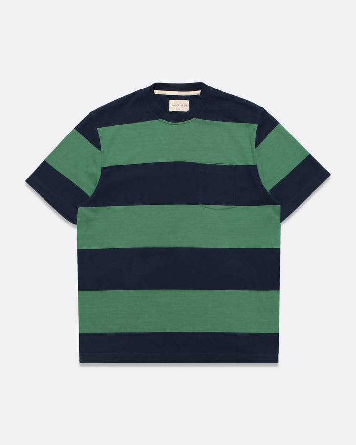 Far Afield Bold Stripe Pocket T-shirt - Navy/Frosty Green