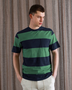 Far Afield Bold Stripe Pocket T-shirt - Navy/Frosty Green