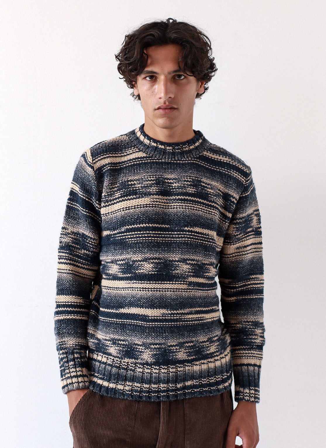 Far Afield Hosono Knit - Navy/Cornstalk Raised Stripe