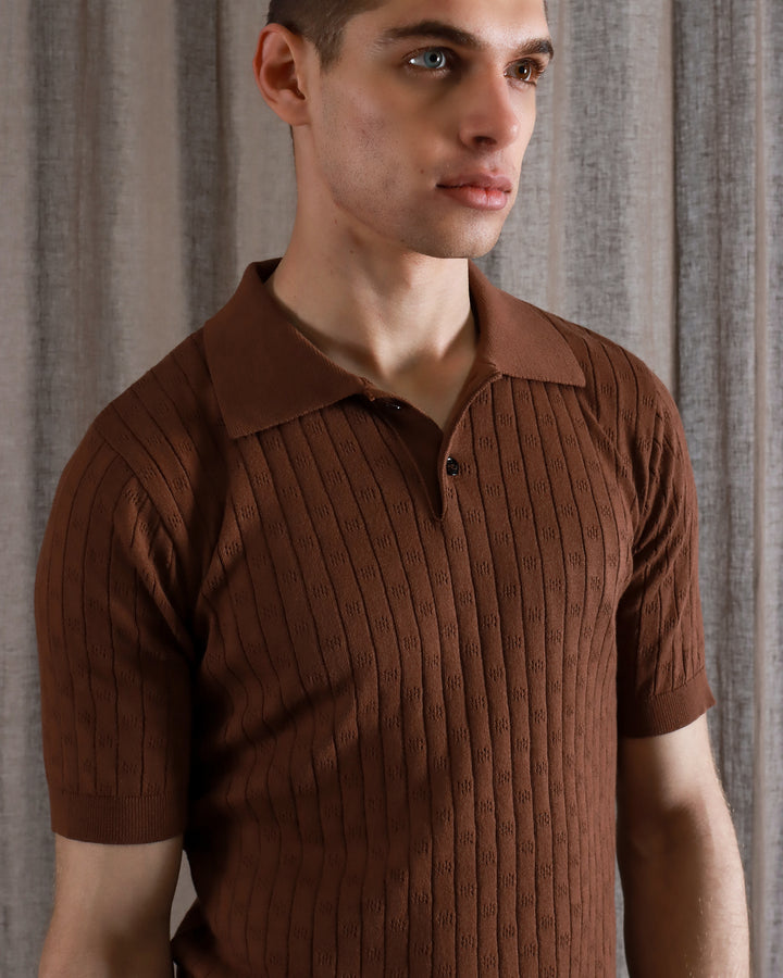 Far Afield Jacobs Polo - Brown Perforated Lace