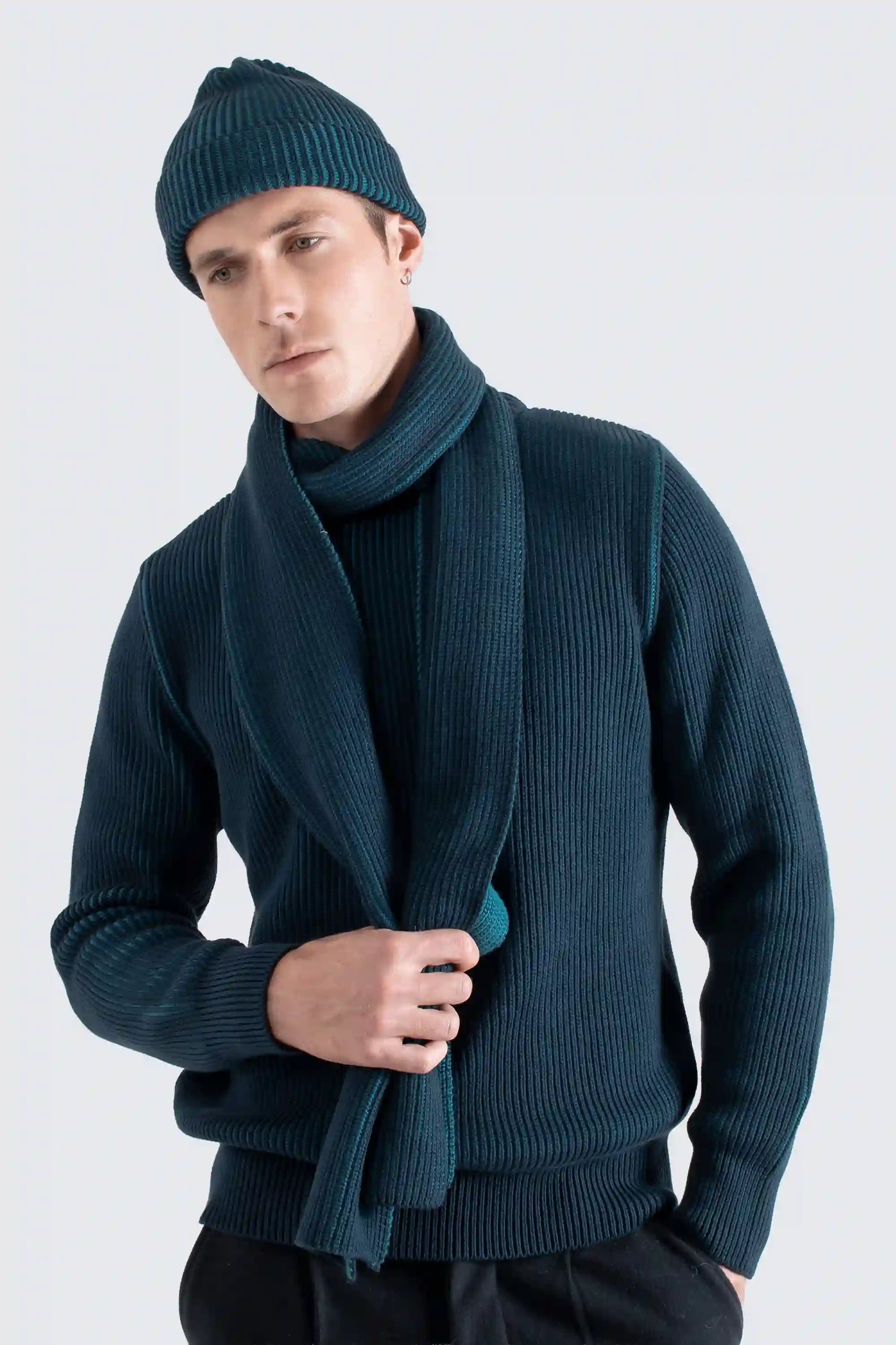 Far Afield Ribbed Knit Scarf - Blue