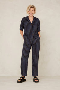 Kings of Indigo Leila Cropped - Blue Linen Stripe