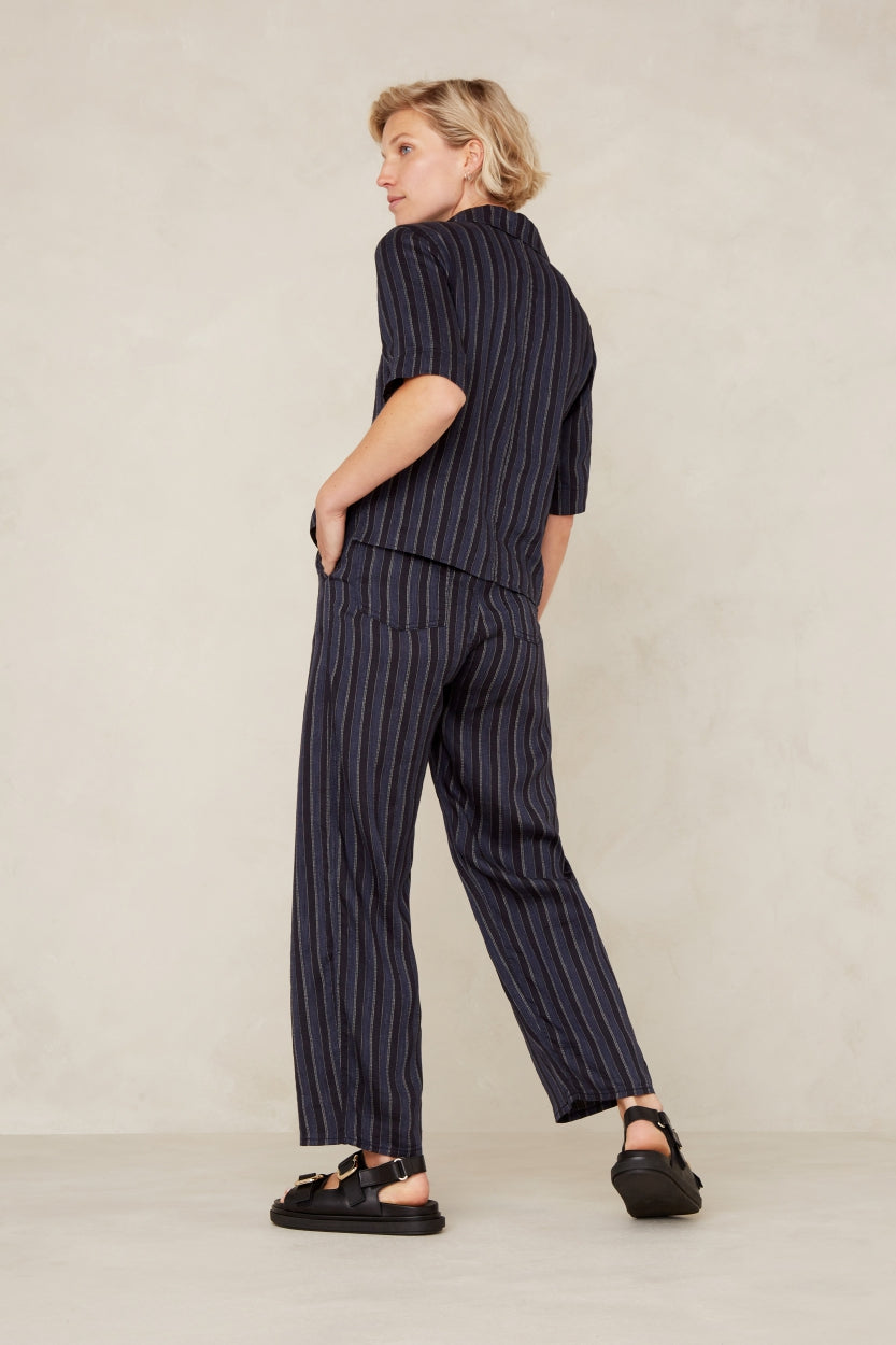 Kings of Indigo Leila Cropped - Blue Linen Stripe