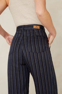 Kings of Indigo Leila Cropped - Blue Linen Stripe