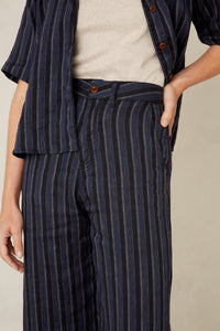 Kings of Indigo Leila Cropped - Blue Linen Stripe