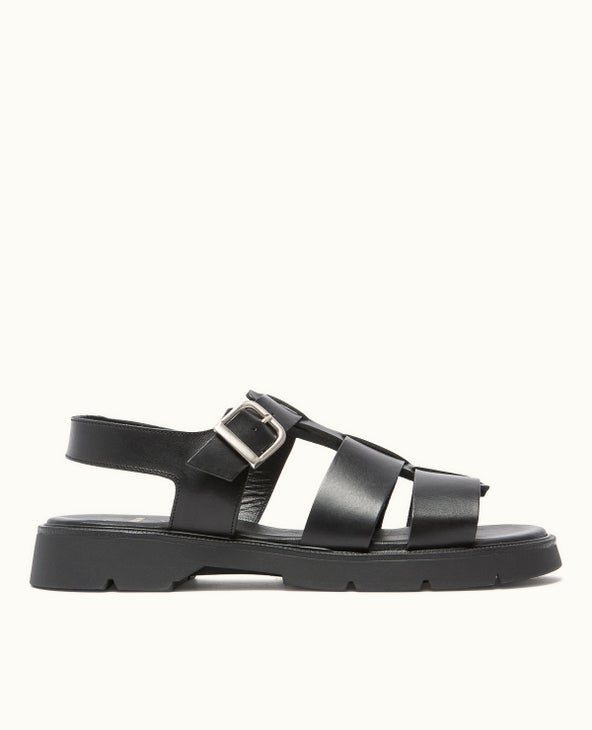 Kleman Leather Ballast Black Strappy Sandals