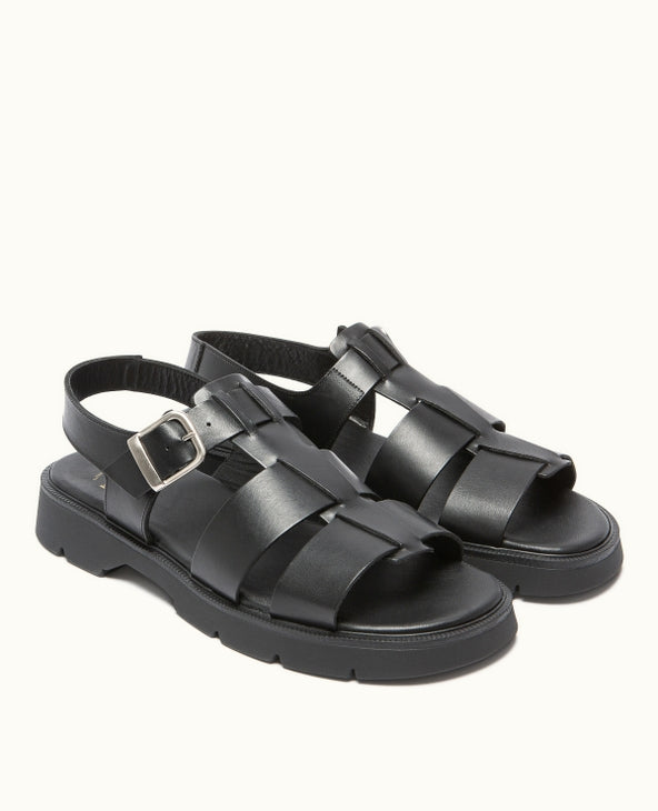 Kleman Leather Ballast Black Strappy Sandals