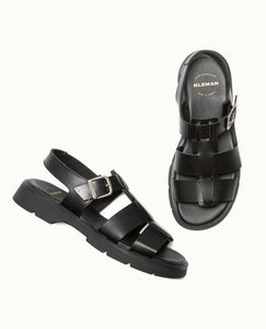 Kleman Leather Ballast Black Strappy Sandals