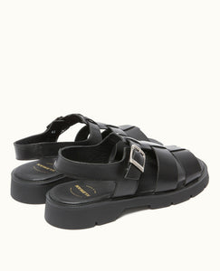 Kleman Leather Ballast Black Strappy Sandals