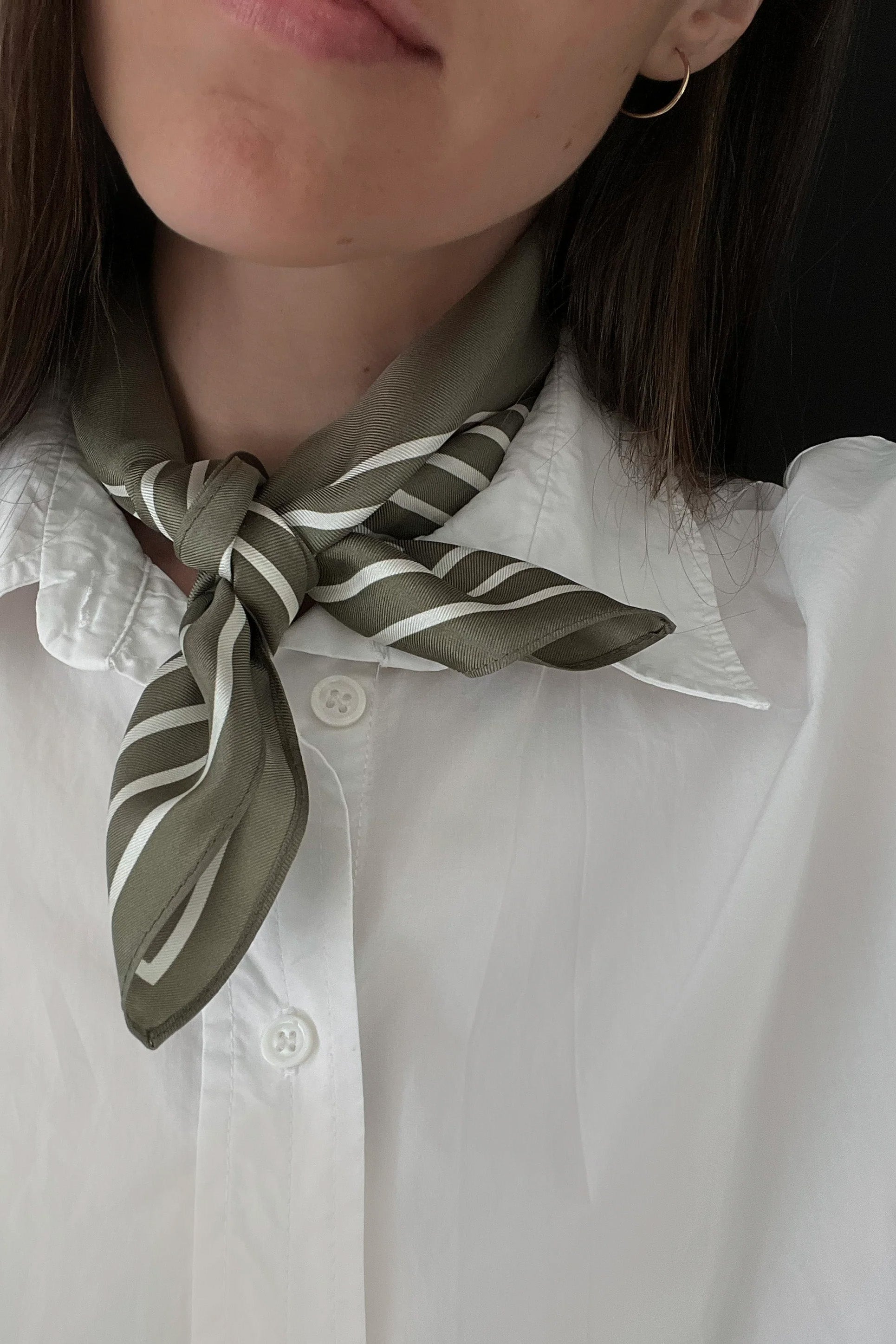 Lescarf Silk Scarf - Olive Green & Cream