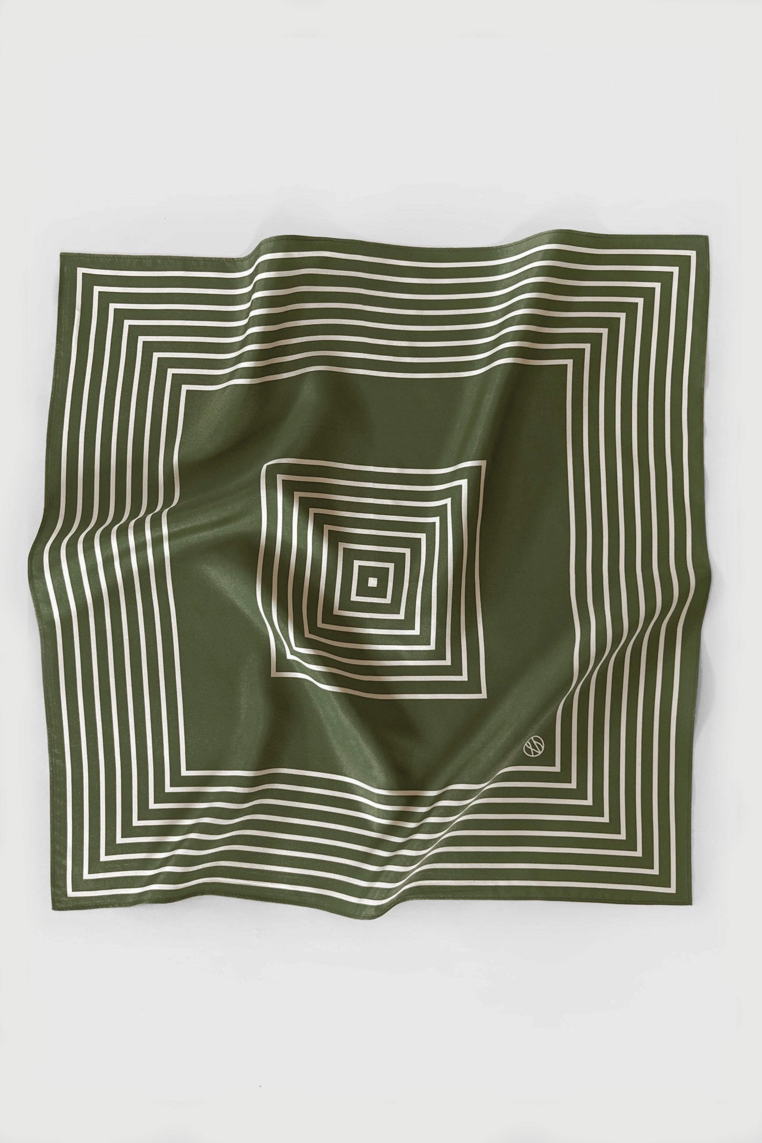 Lescarf Silk Scarf - Olive Green & Cream