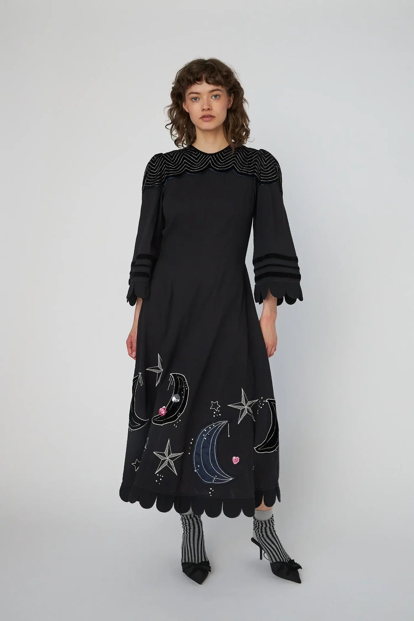 Stella Nova Moon & Star Embroidered Midi Dress