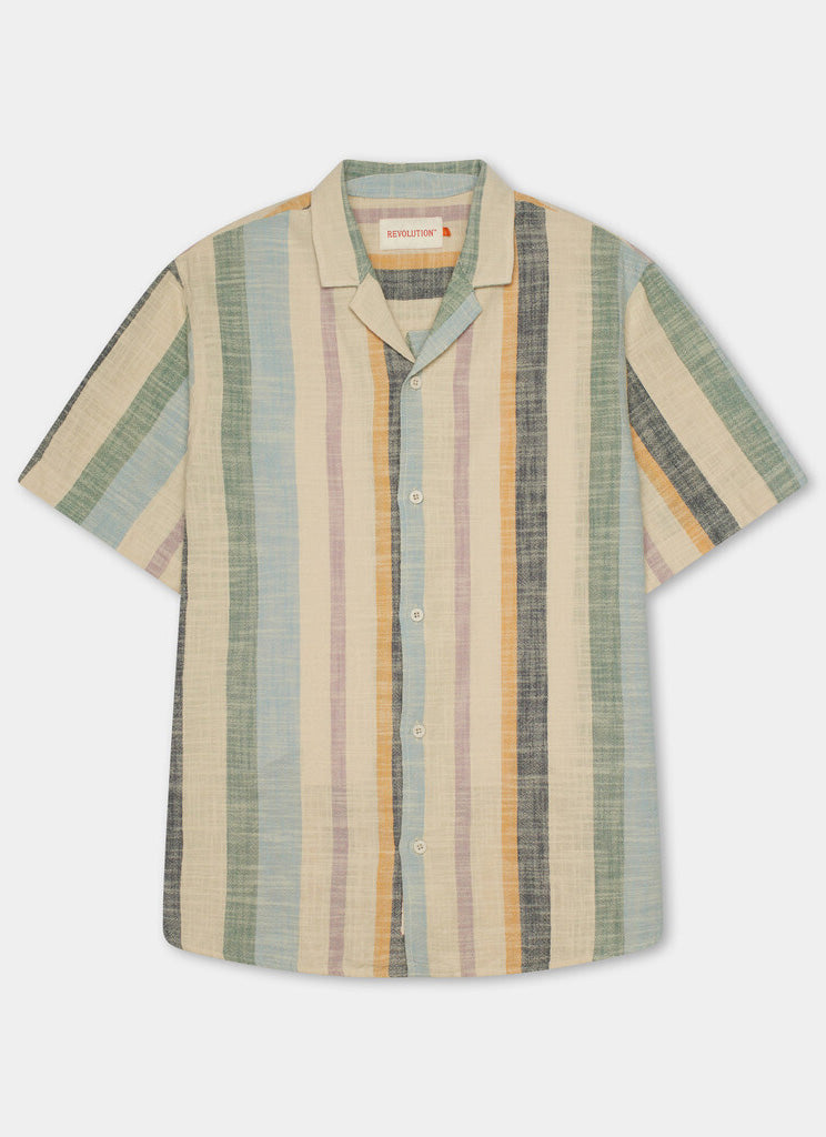 Revolution Cuban Shirt - Dustgreen Stripe