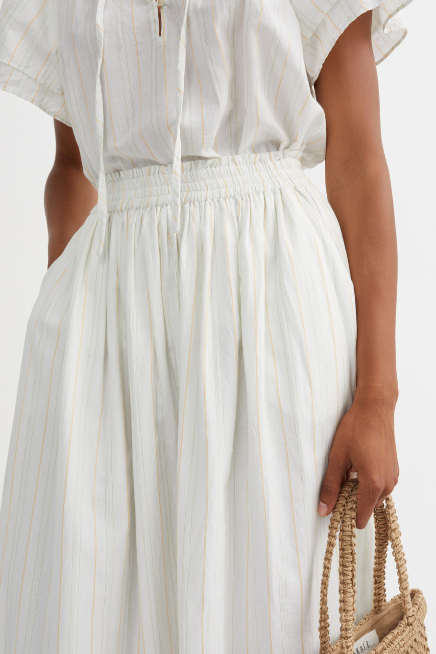 Skall Studio Dagny Skirt - White/Yellow Dobby Stripe