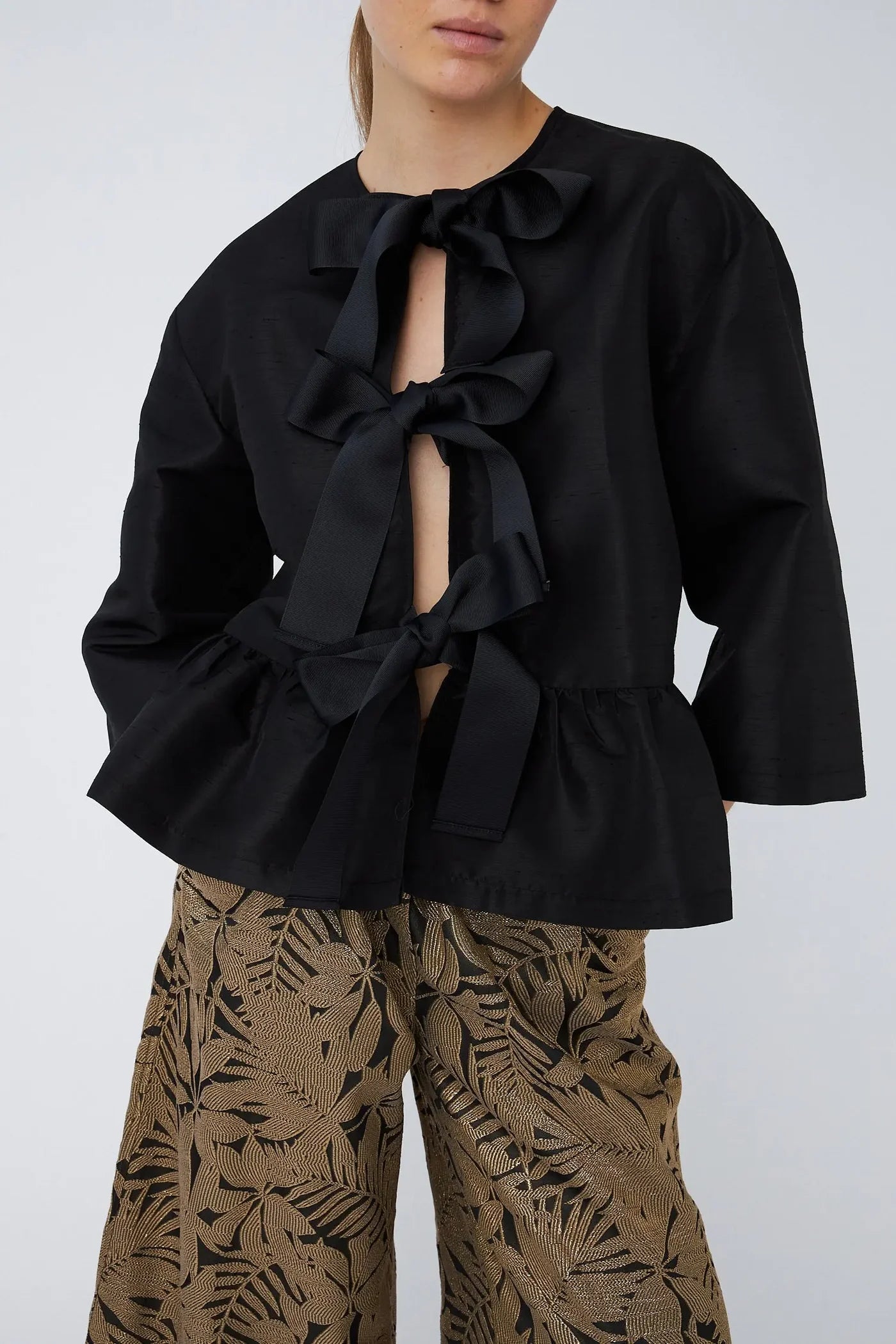 Stella Nova Crispy Peplum Bow Blouse - Black