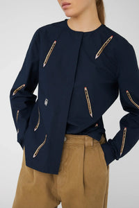 Stella Nova Embroidered Cotton Bow Shirt - Navy
