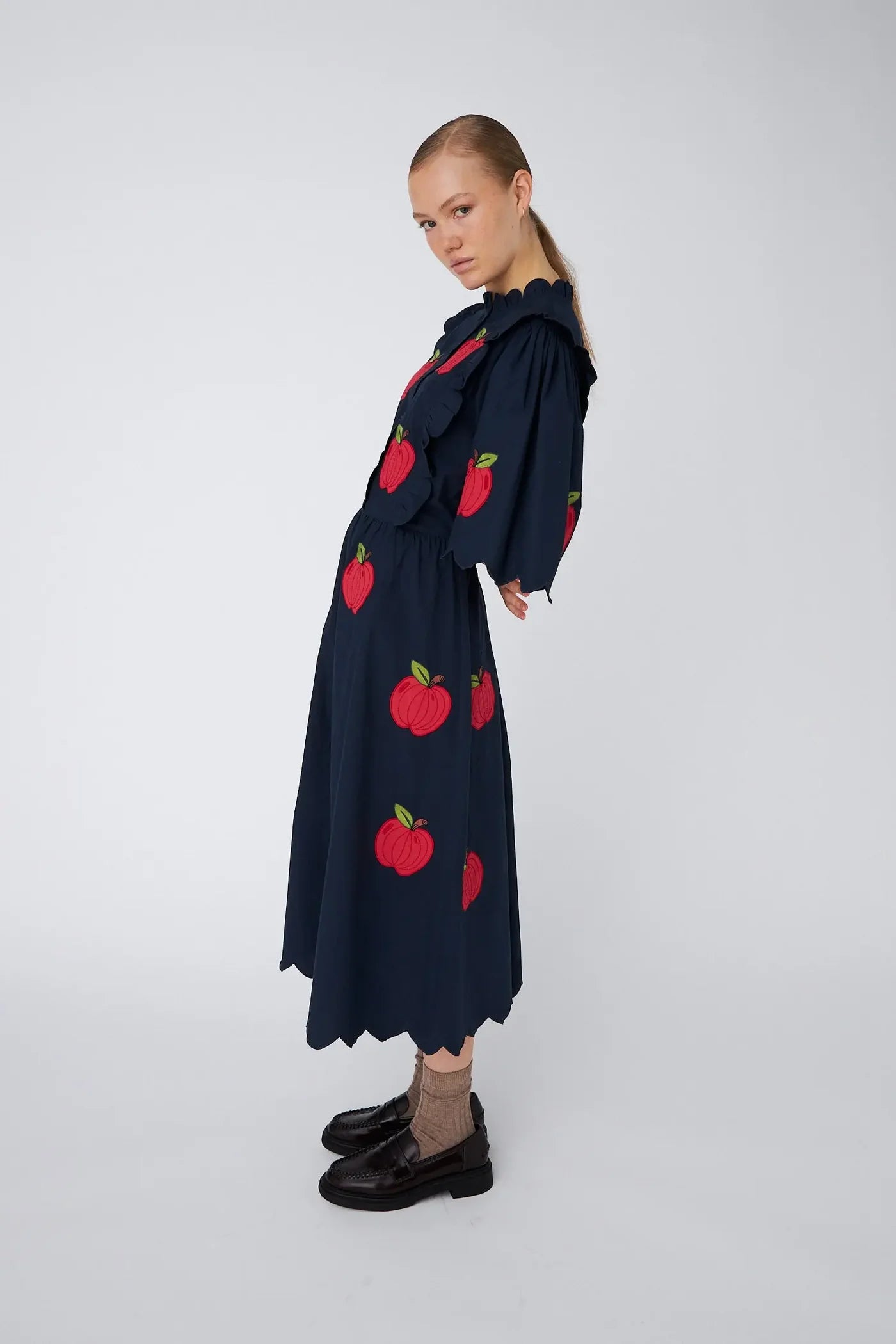 Stella Nova Embroidered Midi Dress - Navy