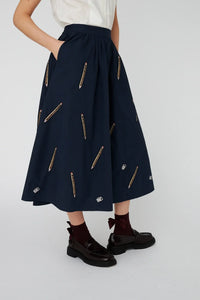 Stella Nova embroidered Cotton Midi Skirt - Navy