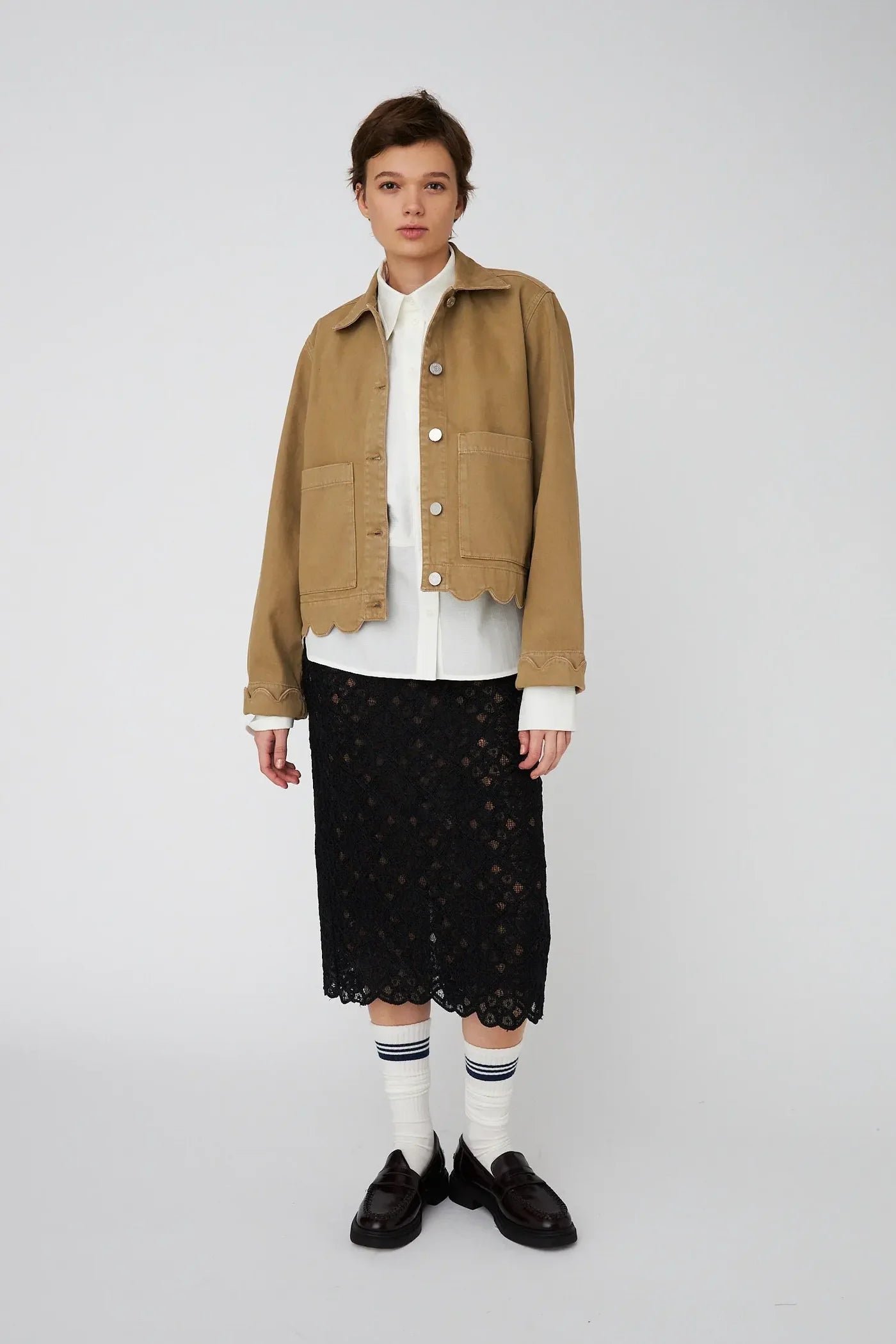 Stella Nova Shirt with Scallop Edge - Dark Sand