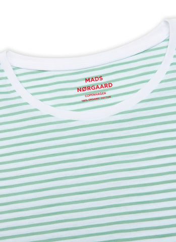 Mads Norgaard Organic Jersey Stripe Tee - Creme de Menthe/White