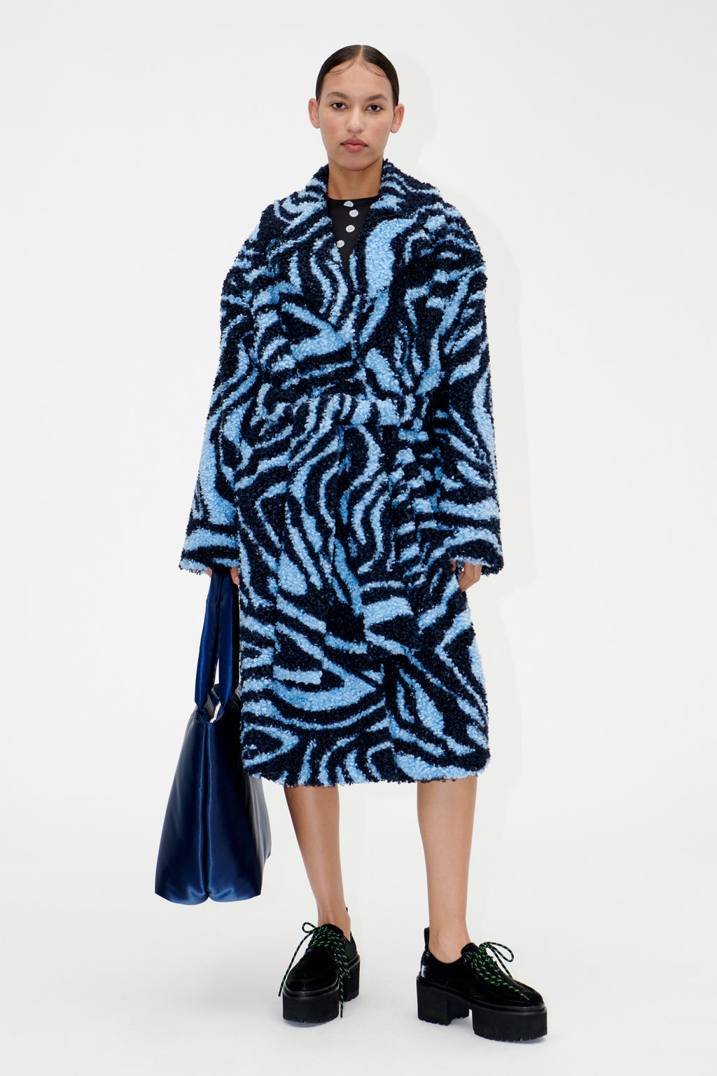 Stine Goya Bellflower Coat - Moiree Blue - White Feather Boutique