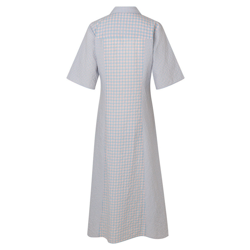 Samsoe Samsoe Isabelle Dress - Light Blue Check - White Feather Boutique