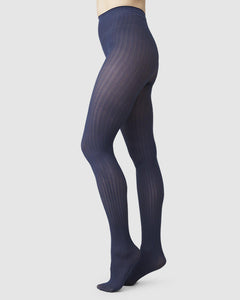 Swedish Stockings Alma Rib Tights Navy White Feather Boutique