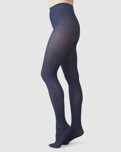 Swedish Stockings Alma Rib Tights - Navy - White Feather Boutique